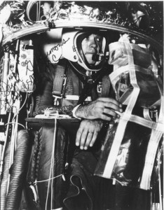 Dr. David Simons, in his Man High capsule, oversaw projects that sent animals sent to Earth’s upper atmosphere via balloons. Eventually, he went himself (Credits: USAF/NMMSH Archives).