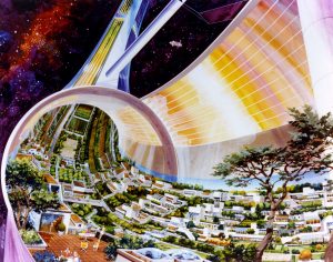 The Stanford Torus, one of several designs proposed by O'Neill, would house around 10,000 people in its central ring (Credits: Rick Guidice/NASA Ames Research Center).