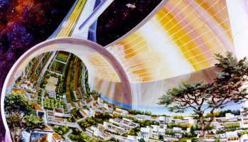 The Stanford Torus, one of several designs proposed by O'Neill, would house around 10,000 people in its central ring (Credits: Rick Guidice/NASA Ames Research Center).