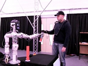 Chris practices handing off an object to BERT-2 (Credits: Bristol Robotics Laboratory).
