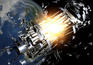 Artist's rendition of an exploding satellite (Credits: ESA).