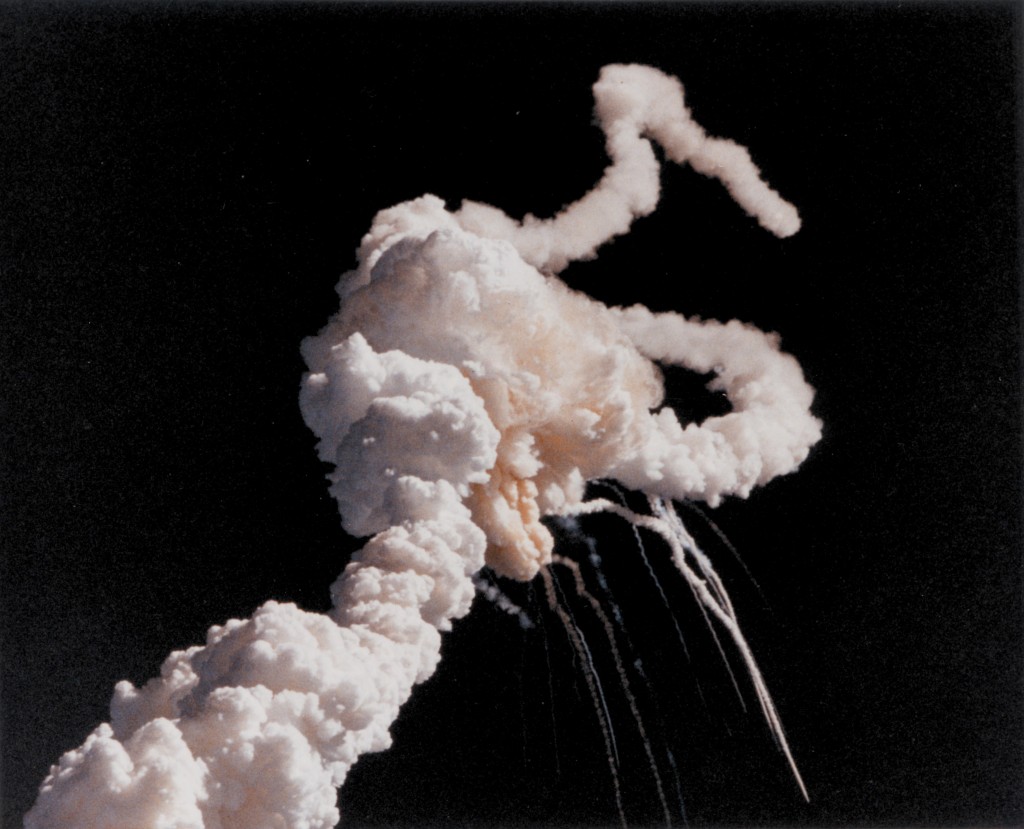 Challenger explosion after 73 seconds into the flight, Credits: NASA