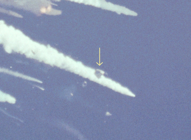 Analysis of a picture taken right after the vehicle breakup reveal that the crew cabin survived the conflagration. At least three crew members were alive and conscious at that point. - Credits: NASA