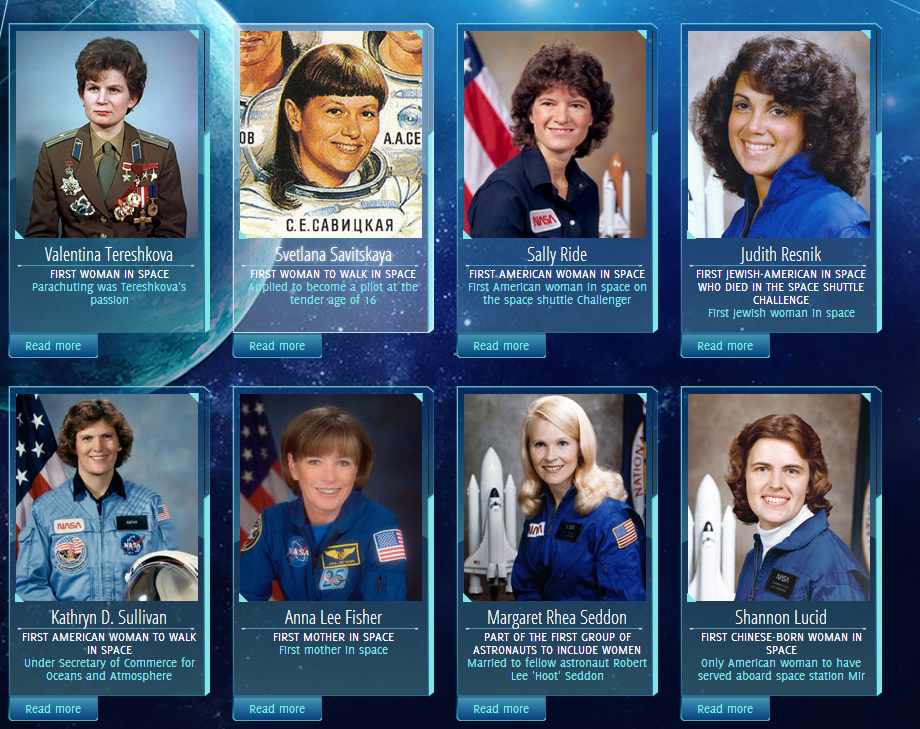 Women in Space website featuring Historic Heroines