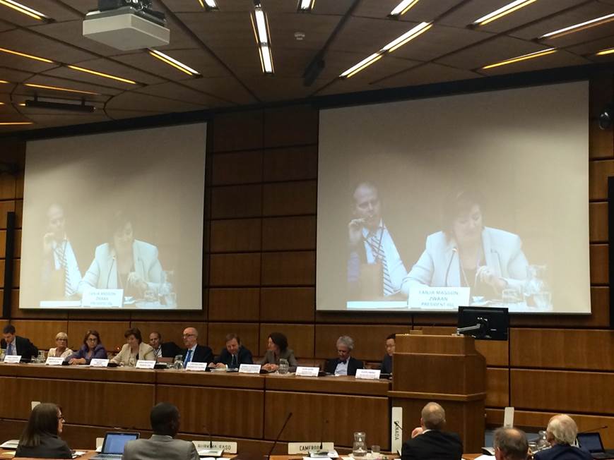 IISL-ECSL Symposium on Space Traffic Management at the COPUOS 54th Legal Subcommittee held in Vienna, Austria, April 13th, 2015. (Panelists from L to R: Alexander Soucek, Diane Howard, Simonetta Di Pippo, Tanja Masson-Zwaan, Niklas Hedman, Sergio Marchisio, Stephan Hobe, Isabelle Rongier, Yvon Henri, Guoyu Wang) (Credits: Chris Johnson,Secure World Foundation)