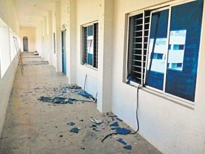 Shattered windows at the college where the meteorite struck. credits: the Hindu