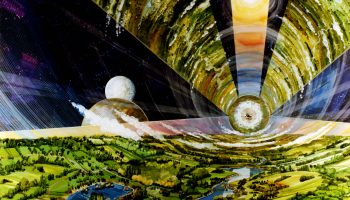 An artist's depiction of a vast cylindrical space colony ship containing more than a million people on a voyage to the stars. Artist Rick Guidice created this vision for NASA in the 1970s. Credit: Rick Guidice/NASA Ames Research Center